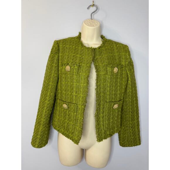 Mango Tweed Jacket with Jewel Buttons Green women's S Classic - Picture 2 of 13